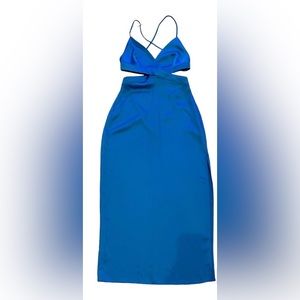 Prom Dress or Party Dress! Blue Satin Effect Cut Out Dress Size XS by Zara.